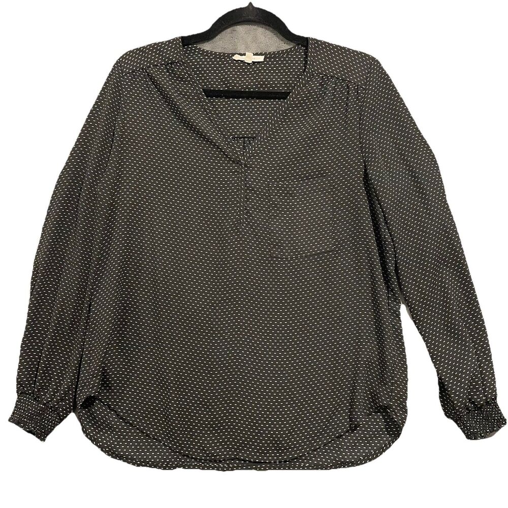 PLEIONE Top Women’s Small Black and White Print 3/4 Sleeve V Neck Blouse